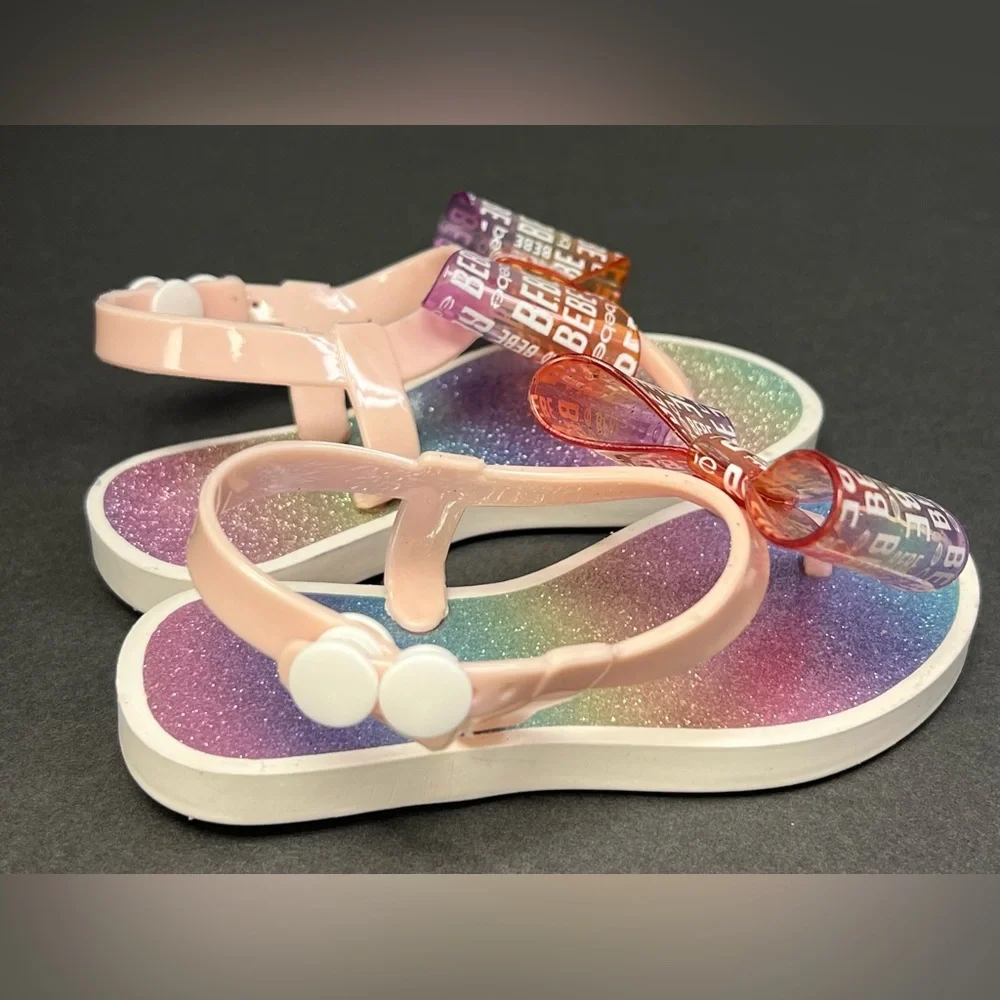 bebe- Toddler- Bow sandals, Plastic closure,‎ Size: Medium (7/8), Pre- Owned